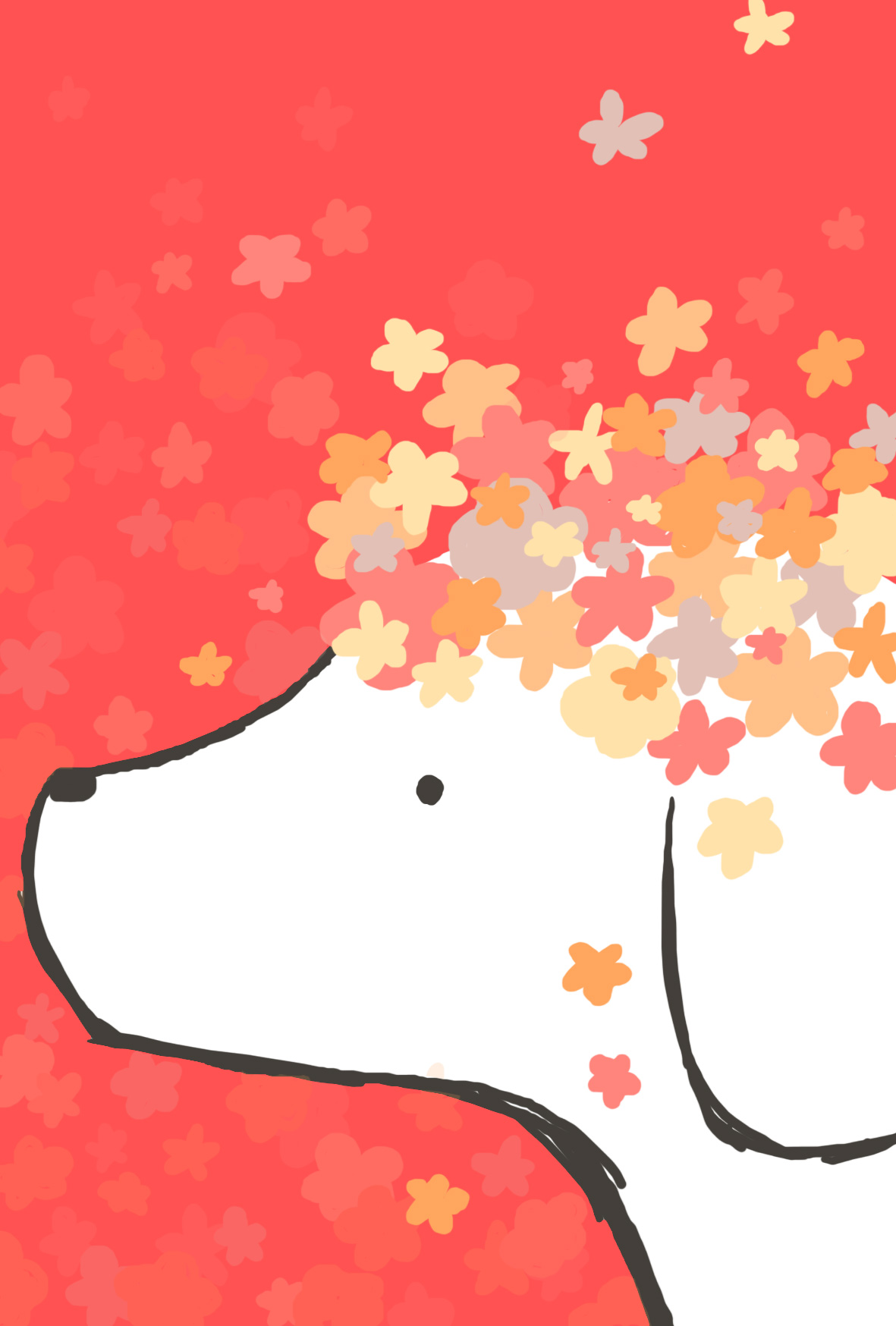 戌年年賀状 可愛いお花と白い犬