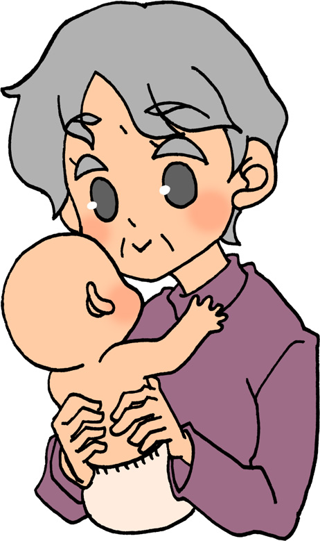 赤ちゃんを抱っこするおばあちゃんのイラストフリー素材