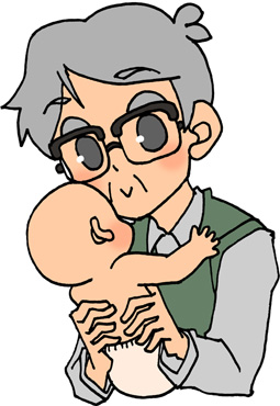 赤ちゃんを抱っこするおじいちゃんのイラストフリー素材 家族 孫