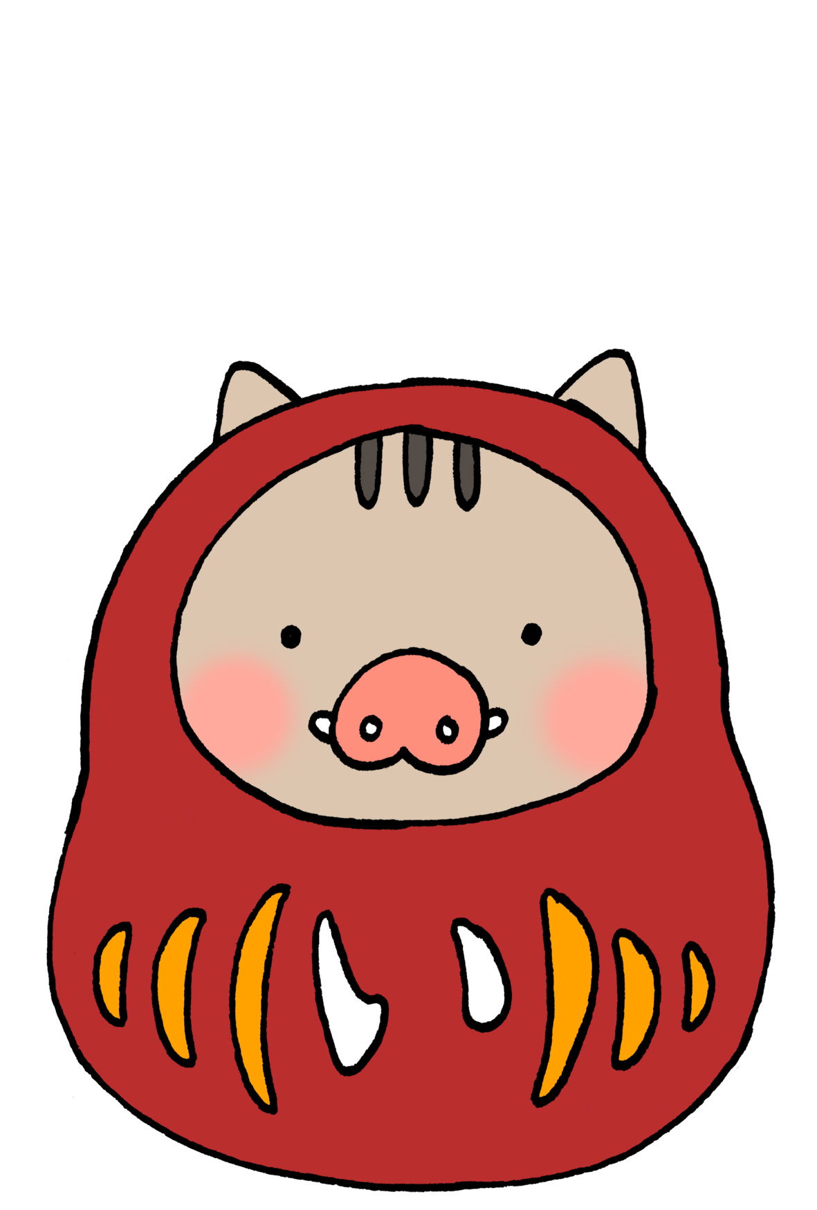 だるまの猪の亥年イラスト年賀状フリー素材