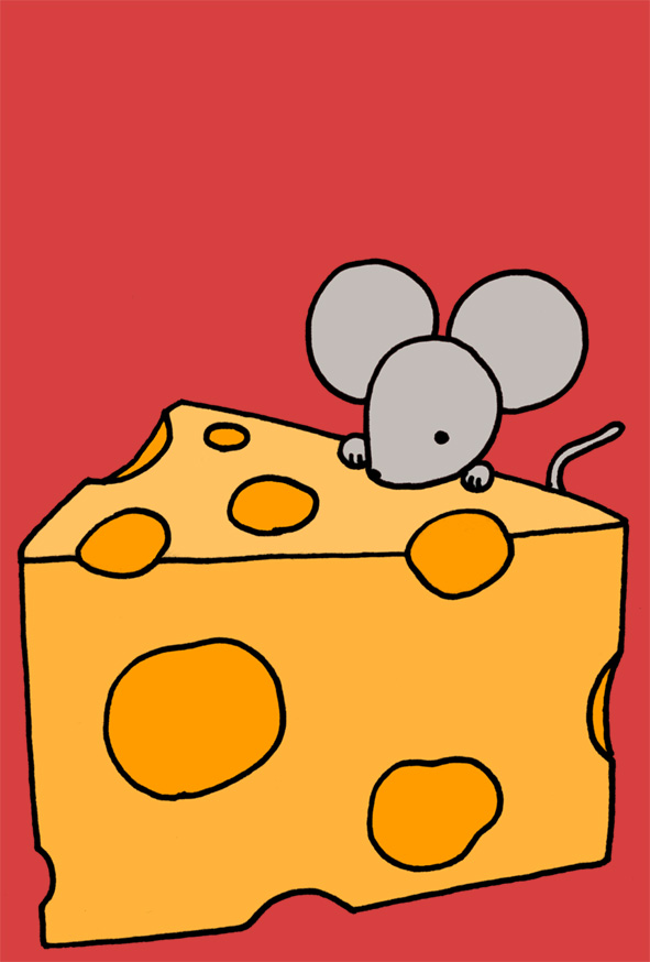 子年年賀状 ネズミとチーズのシンプル可愛いイラスト ポストカード
