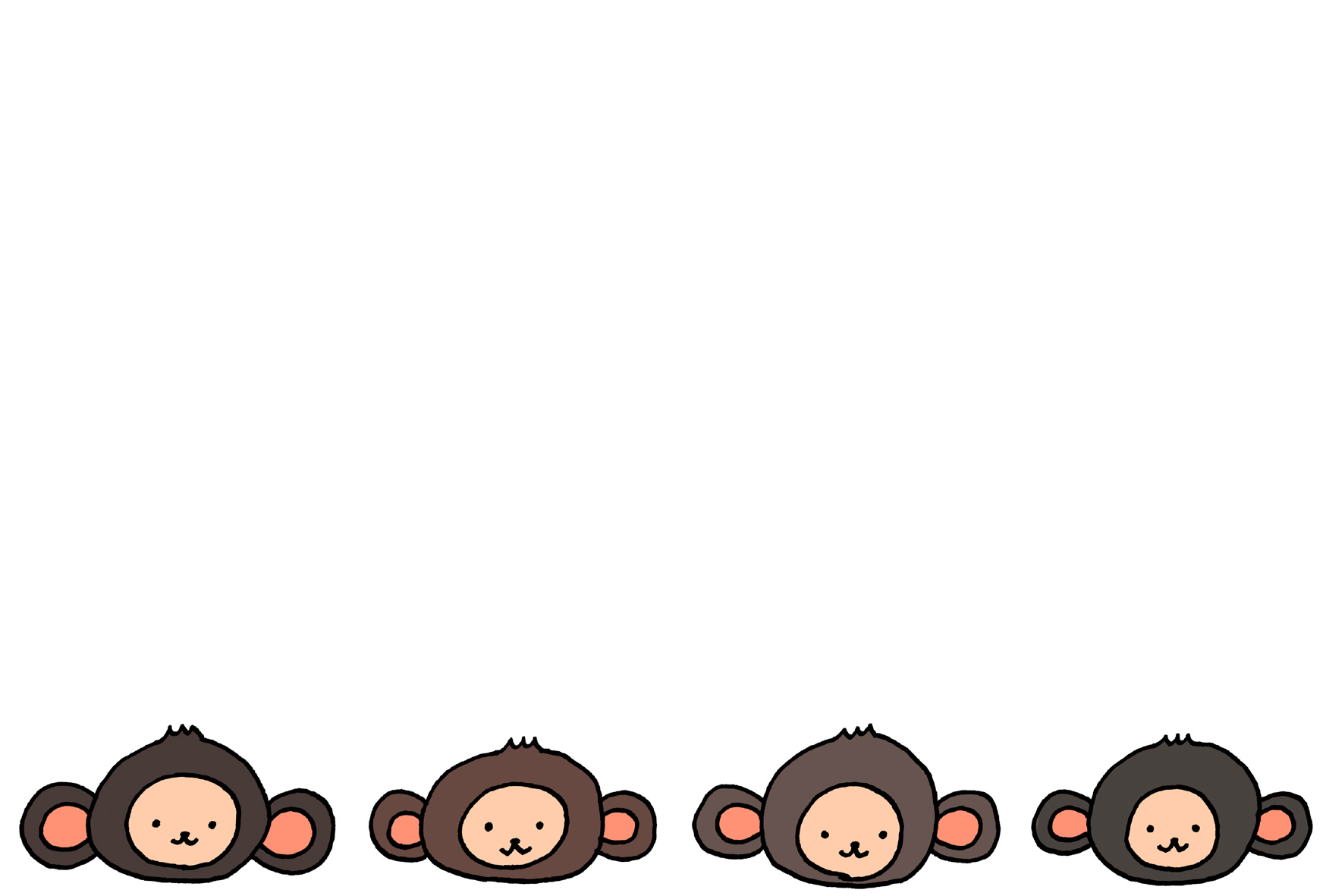 4匹の猿の申年年賀状イラスト素材