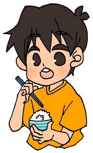 ご飯をお箸で食べている男の子のイラストフリー素材