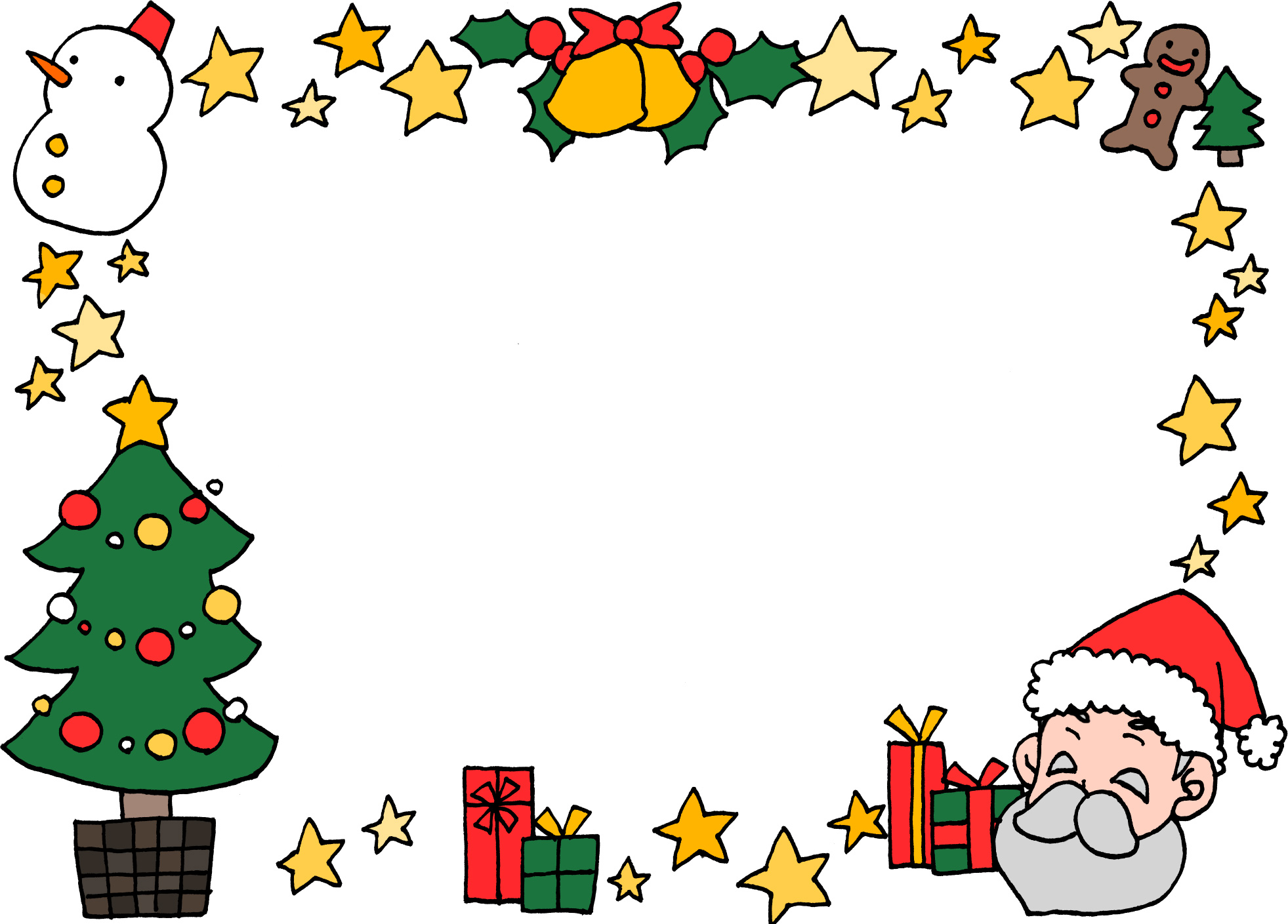 可愛いクリスマス用飾り枠 フレーム手描き無料イラスト素材
