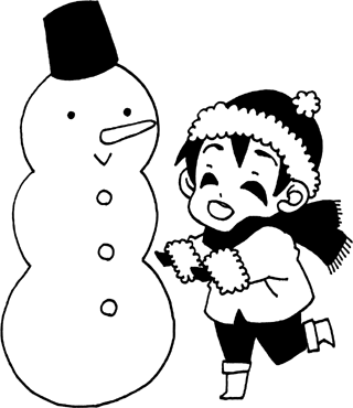 雪だるまと男の子のイラスト無料素材 冬のイラスト 少年 モノクロ