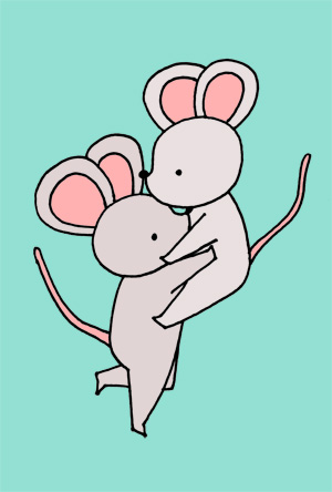 【無料】手描きイラスト年賀状 かわいいネズミのハグ カラー